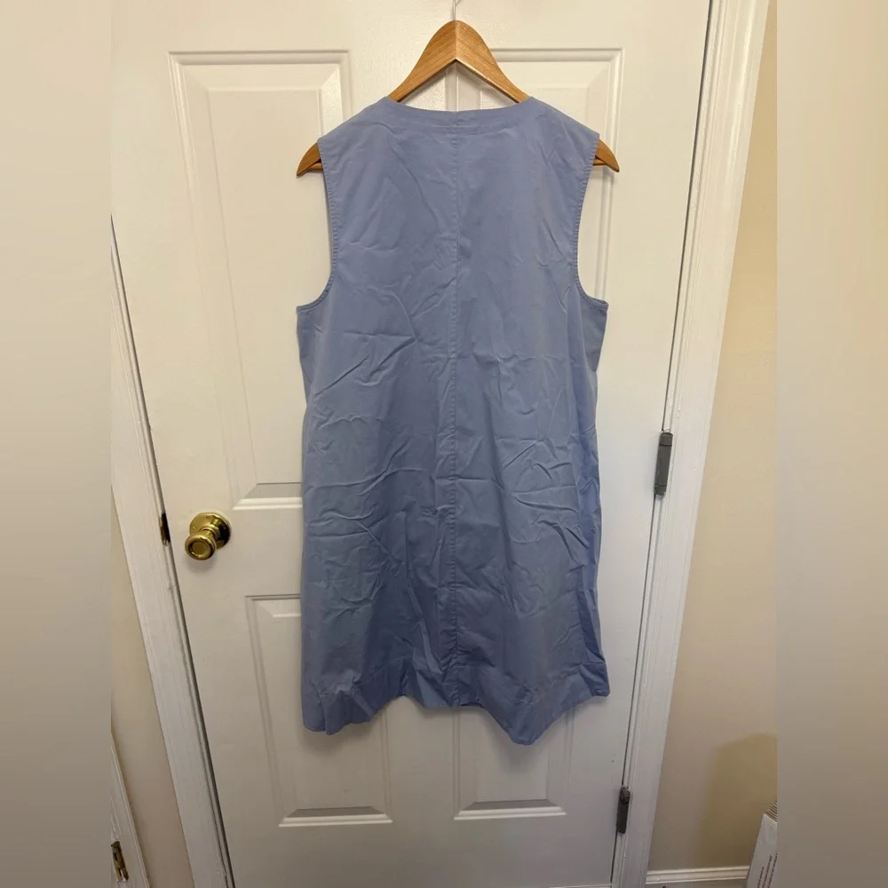 Eileen Fisher Sleeveless Organic Cotton Poplin Dress Quarter Zip Light Blue Sz M - Picture 8 of 10
